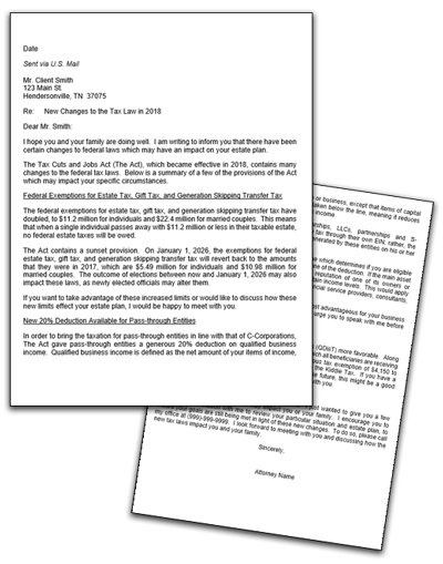 client letter law new tax in Regarding Changes the to Client Letter 2018 Tax Law